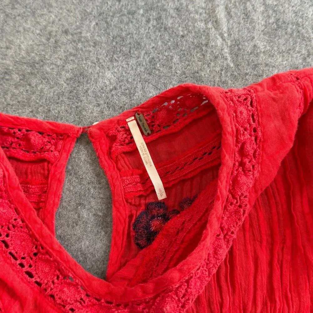 Free People Red Floral Perfectly Victorian Mini Dress Women's Size Small